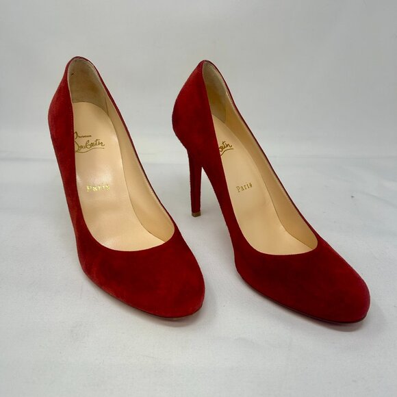 CHRISTIAN LOUBOUTIN Red Suede Pumps - Picture 2 of 10
